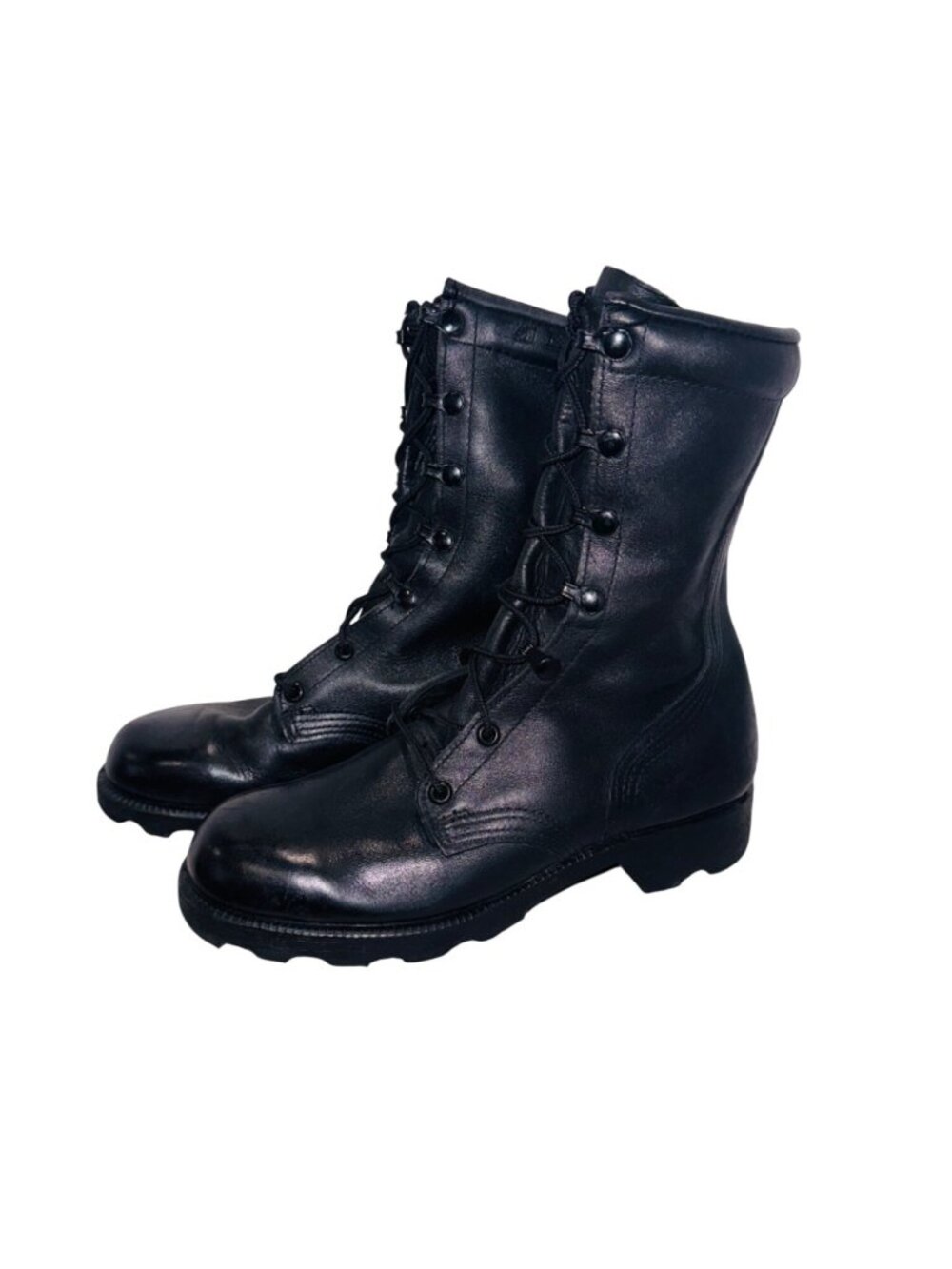 Black Biker Leather Military Combat Boots 4 USA-Made Heavy-Duty Lace-Up Lug Sole